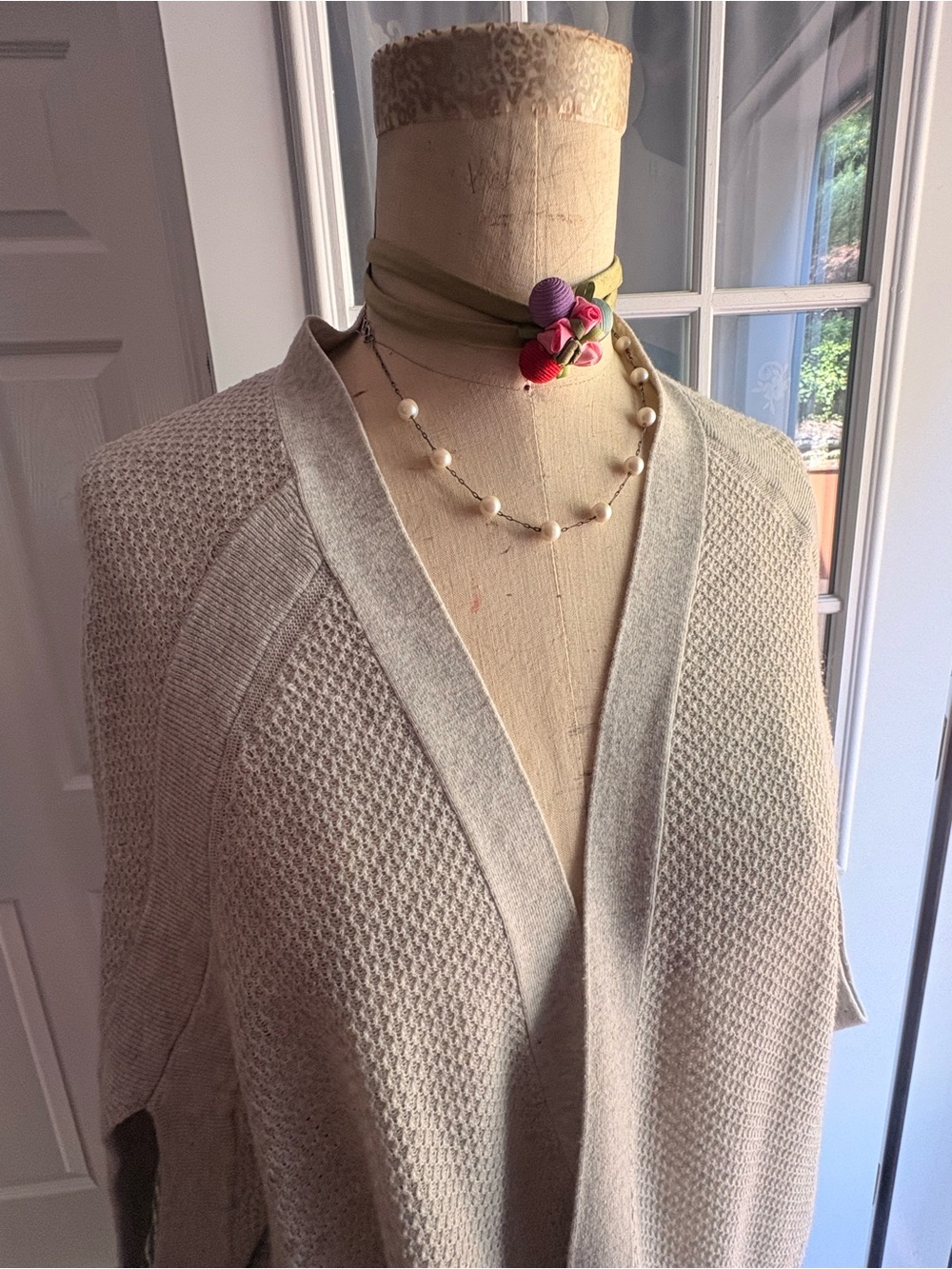 Anthropologie Cream Open-Front Textured Knit Cardigan